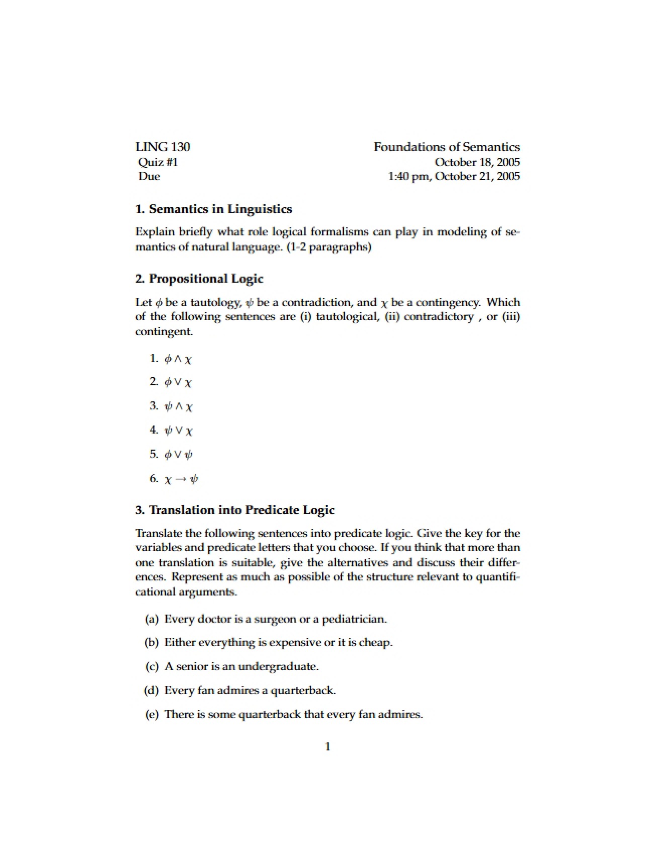 First Quiz Semantic Foundations