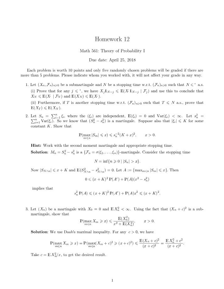 Solutions for Homework 12