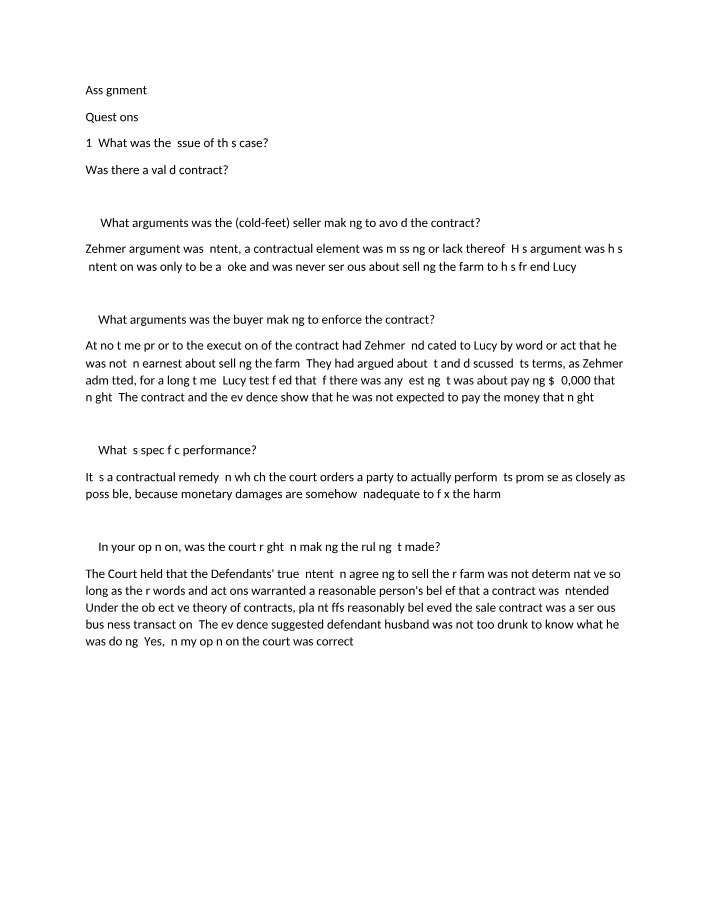 Zehmer - Analysis of Intent and Validity in Enforcing a Contract