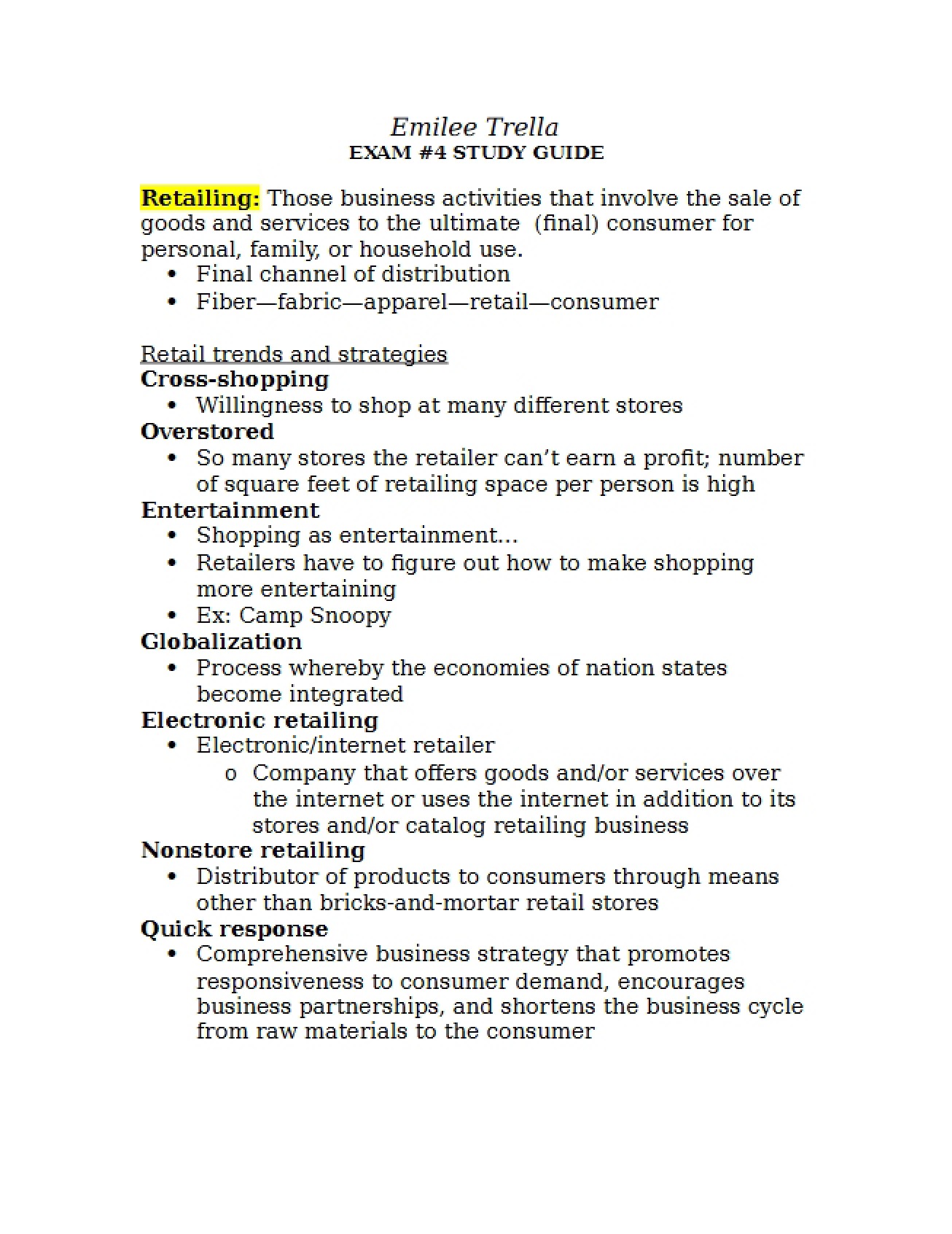 Fourth Study Guide for TAM