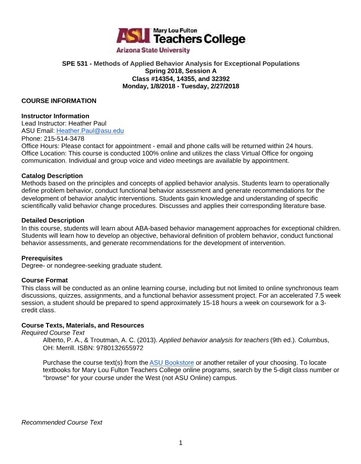 Syllabus for SPE531