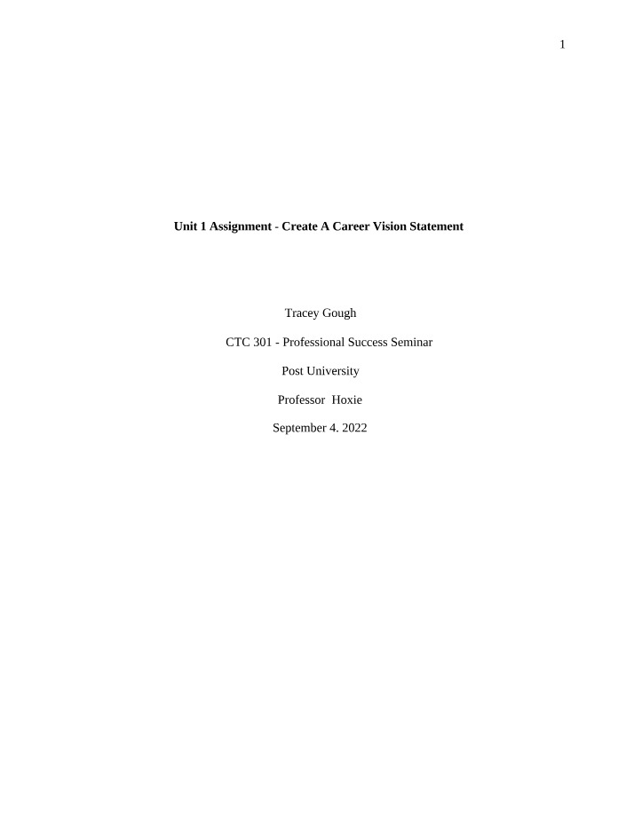 Career Vision Statement - Unit 1 Assignment
