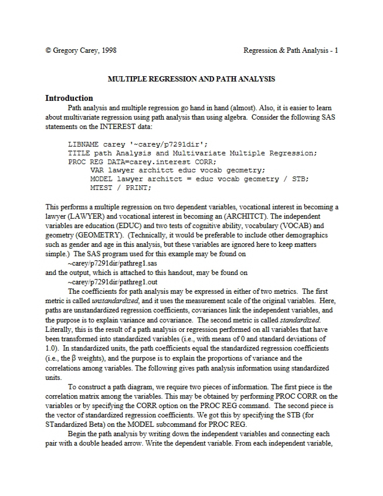 Using Multiple Regression for Path Analysis