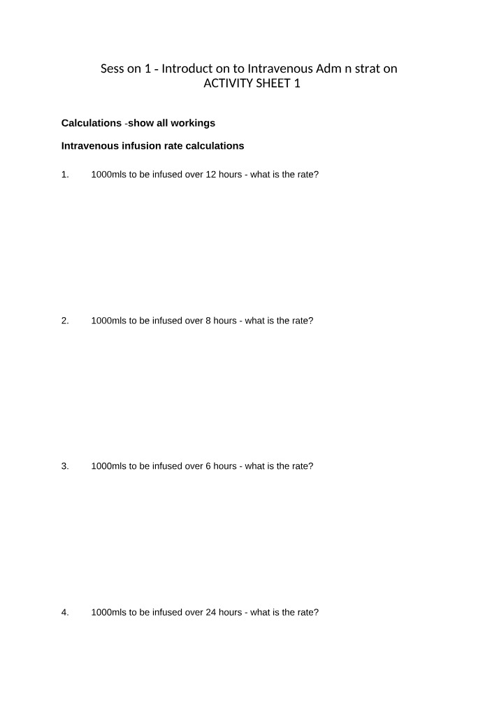 Intravenous Administration - Infusion Rates and Drops Activity