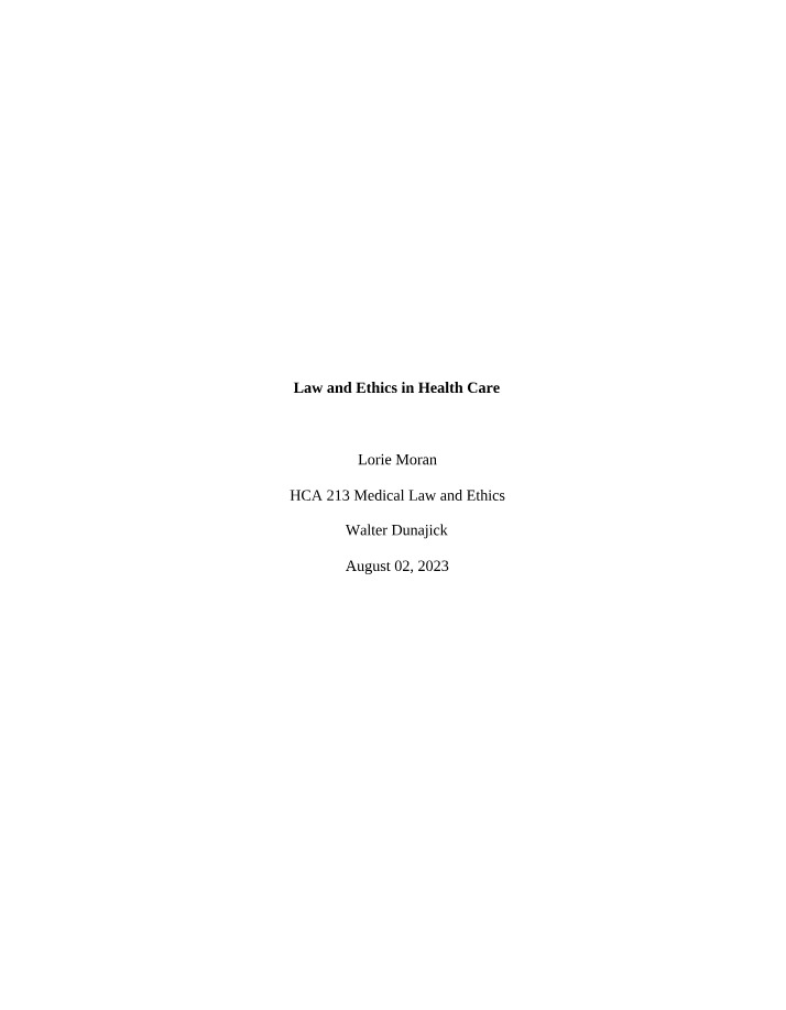 Importance of Ethics and Law in Healthcare