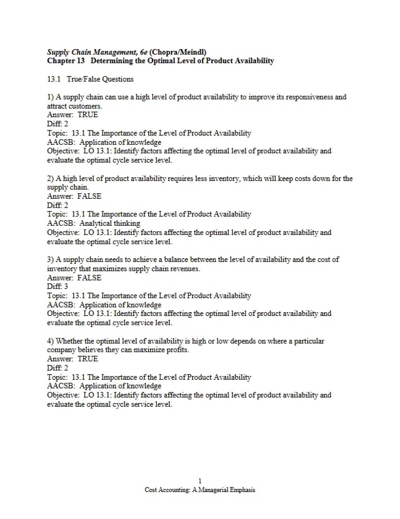 Determining Optimal Product Availability Levels (Chapter 13)