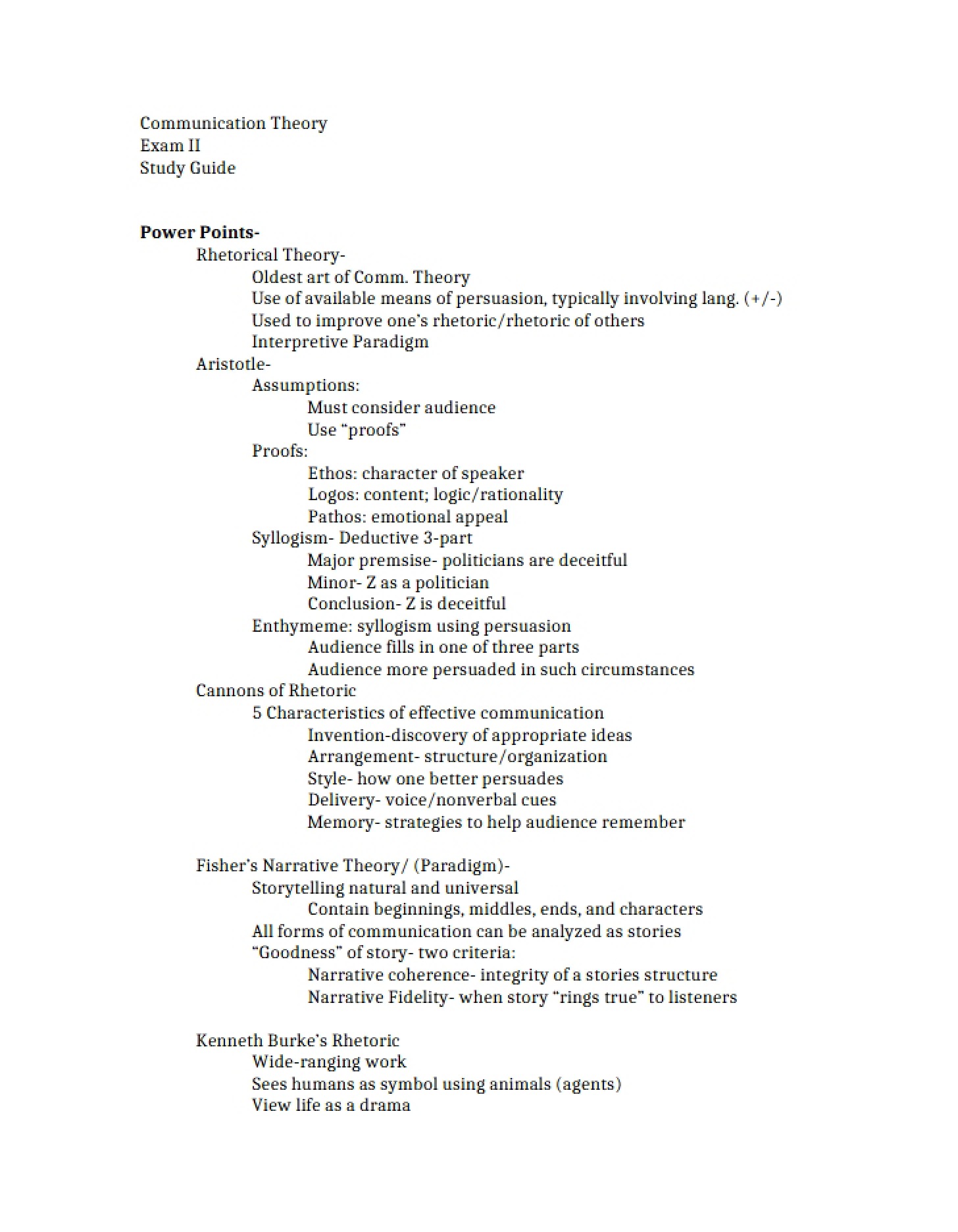 Class Study Guide