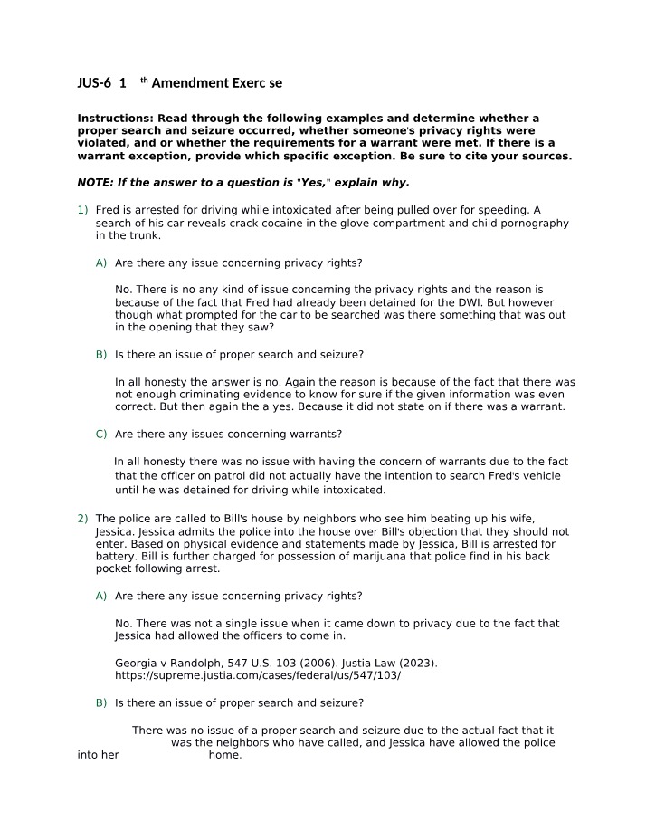 Worksheet on the 4th Amendment