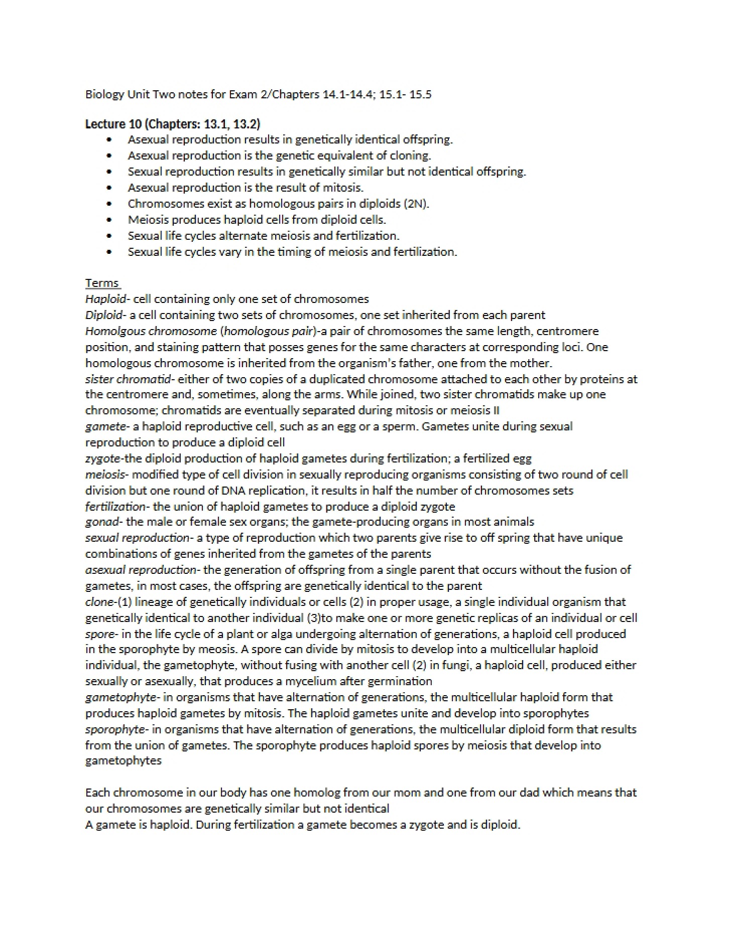 Tenth Lecture Summary