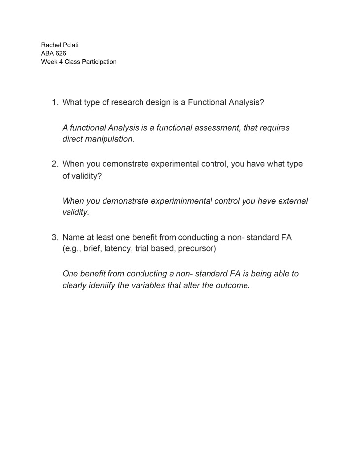 Research Design and Functional Analysis - Week 4 Class Participation