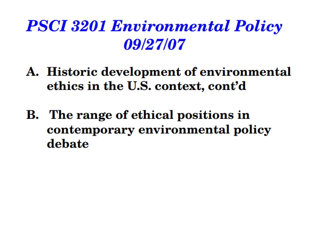 Lecture on Environmental Policy