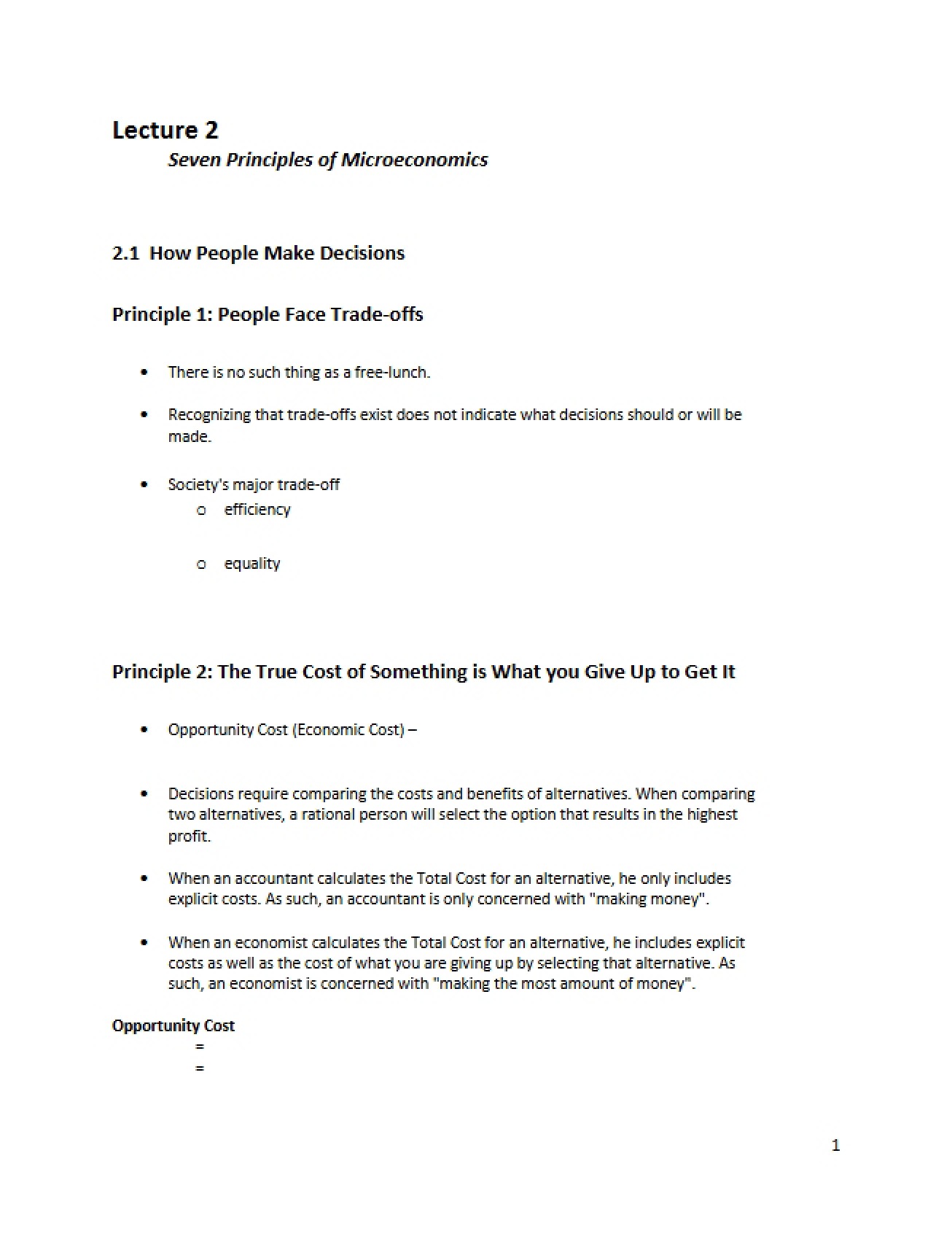 Seven Principles of Microeconomics Lecture Two