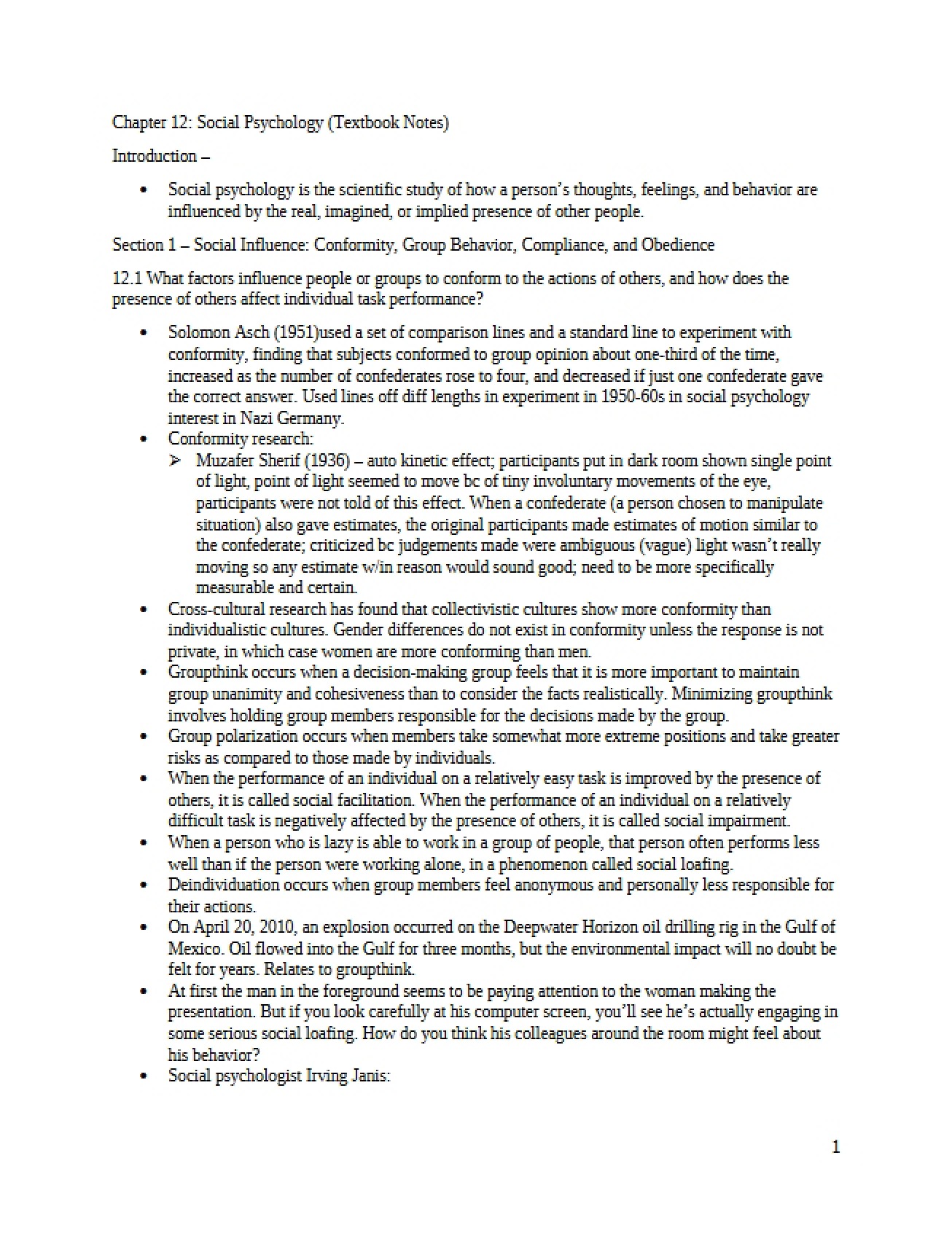 Chapter 12 Social Psychology