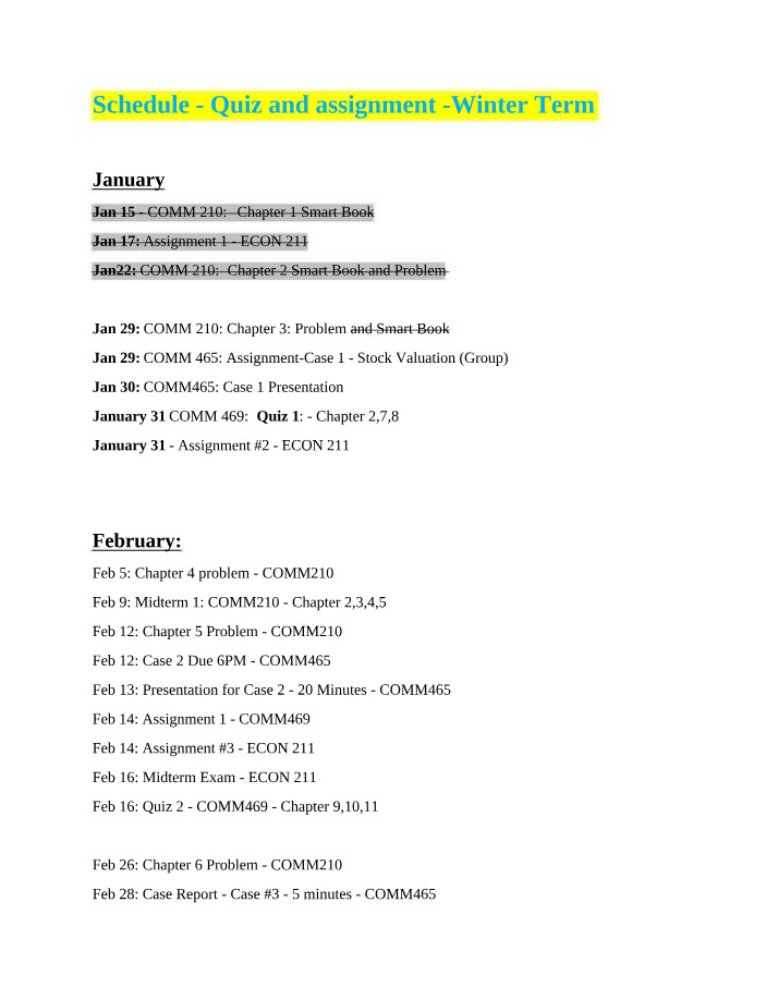 Winter and Spring Schedule