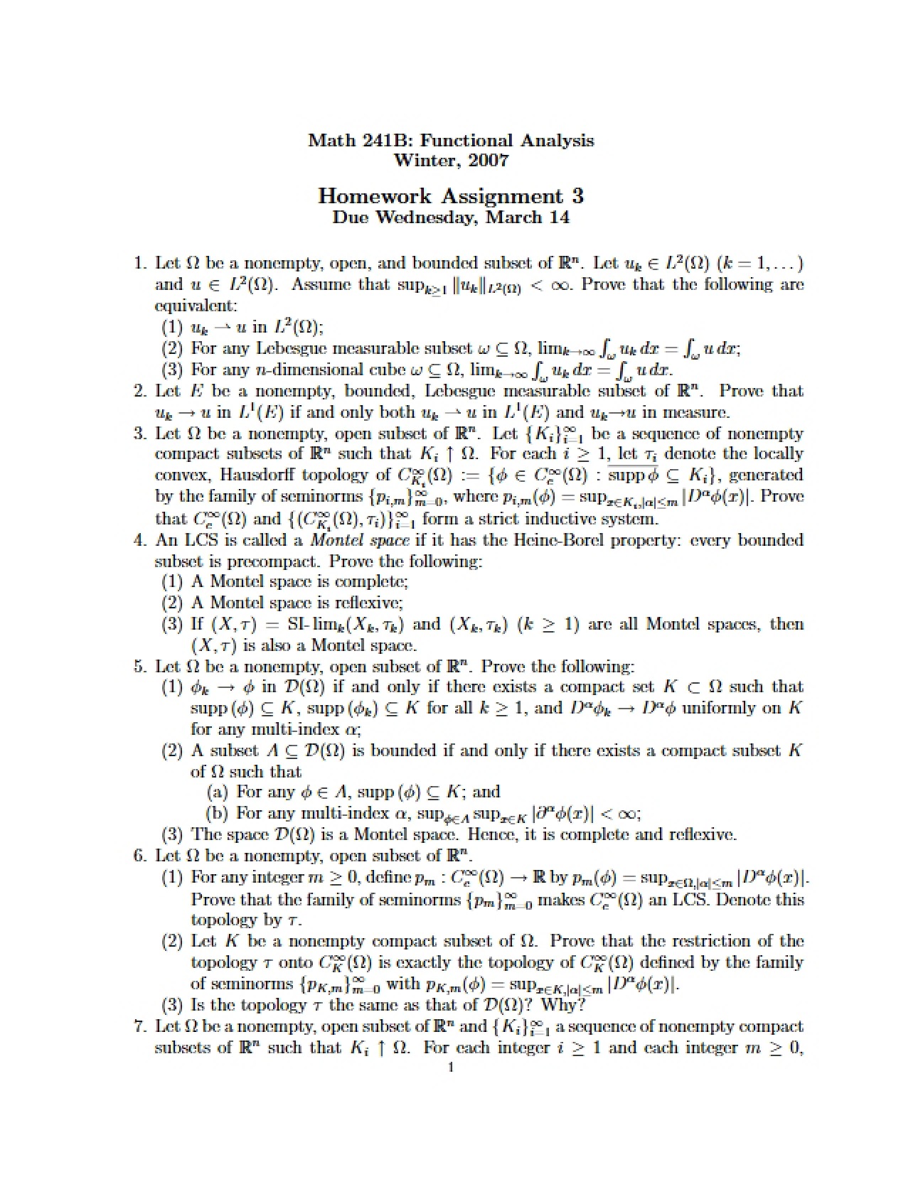 Third Assignment for Math 241B