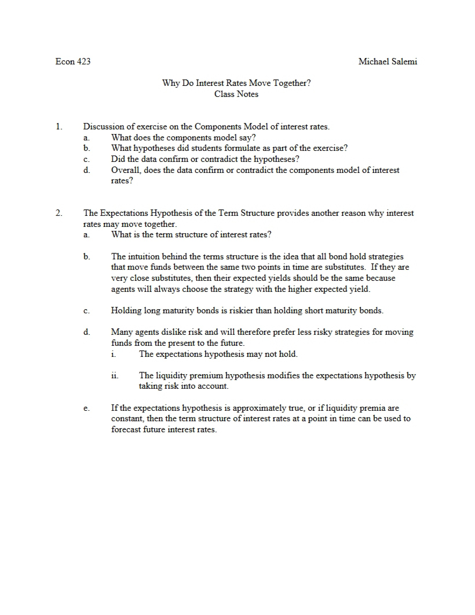 Financial Markets Class Notes