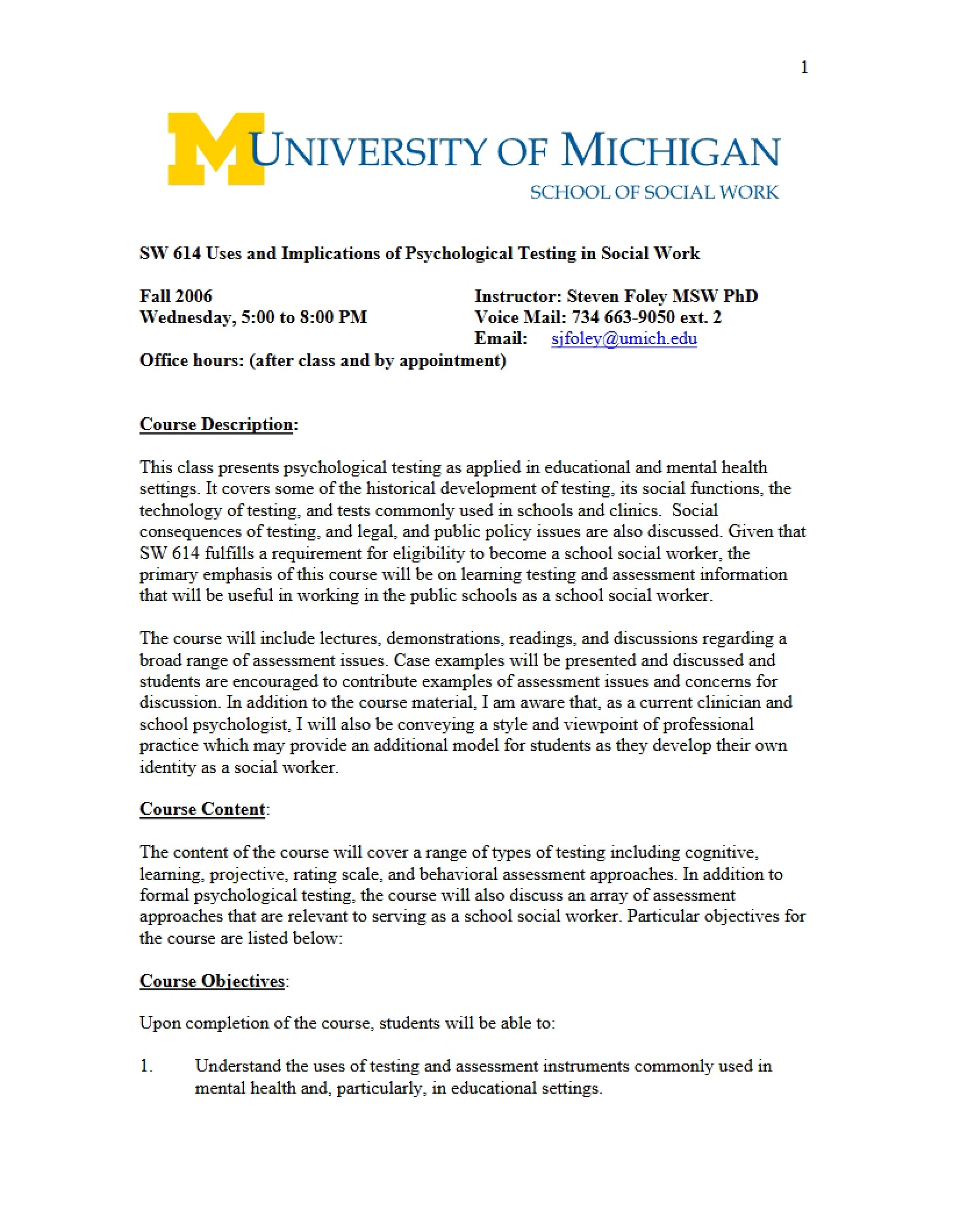 Syllabus for SW 614