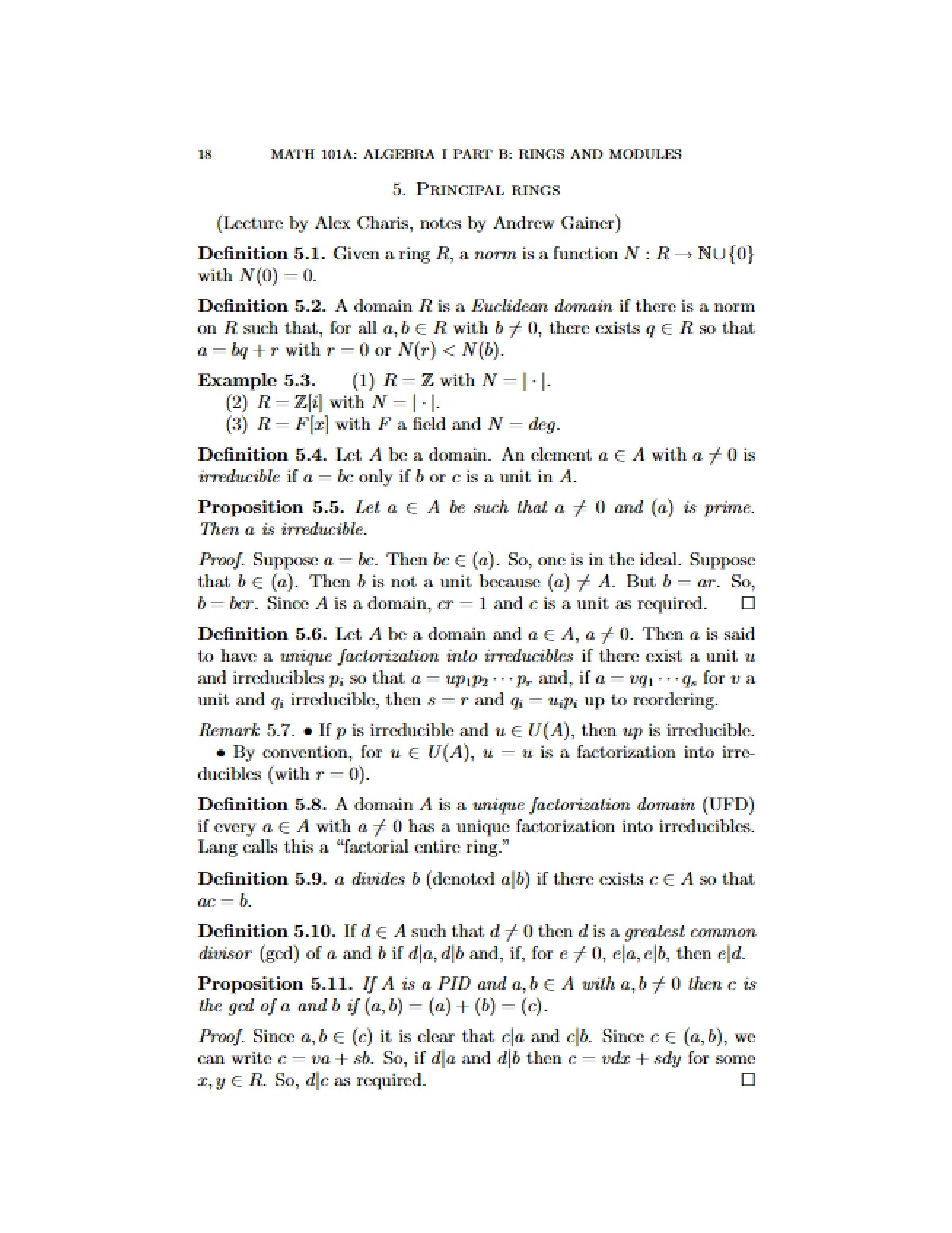 Rings and Modules Algebra I Part B - Part 2