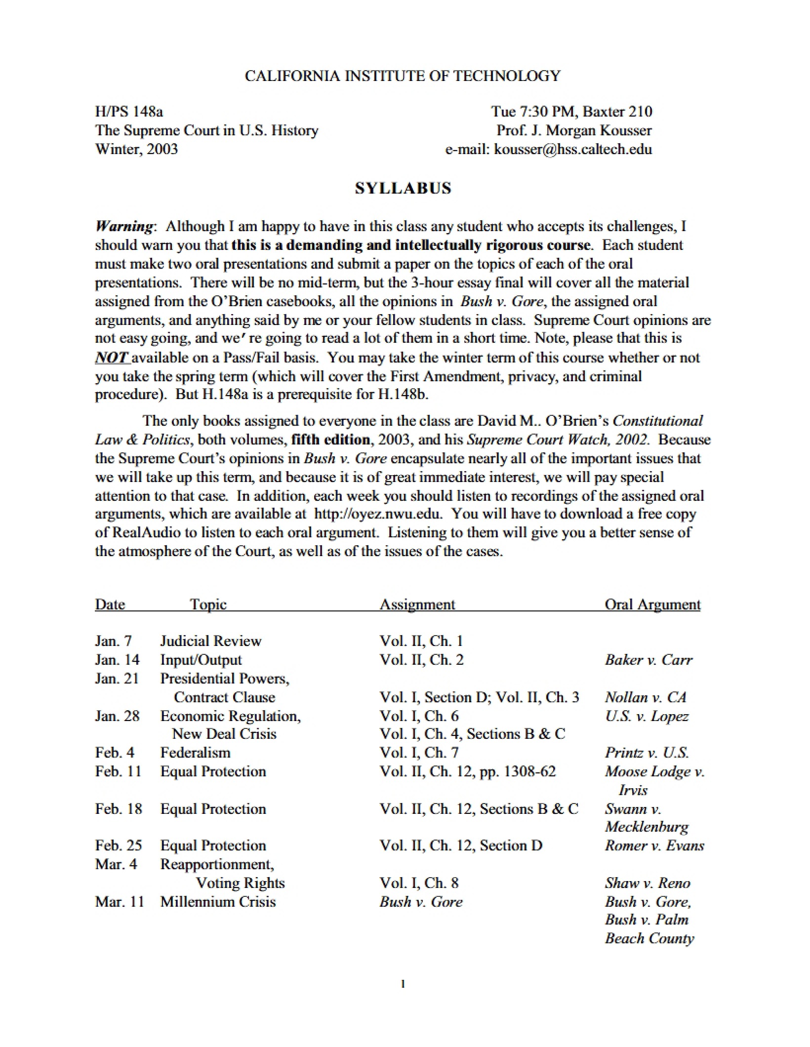 US Supreme Court History Syllabus