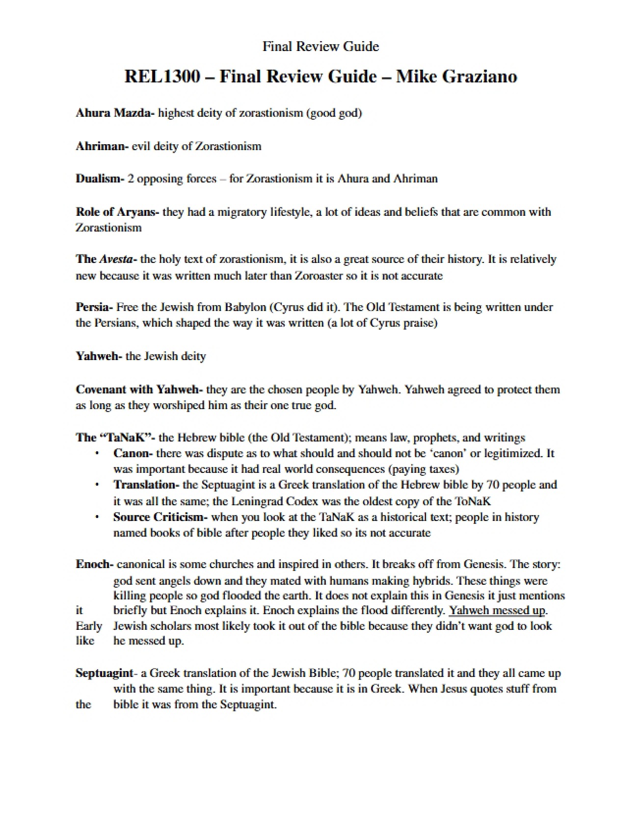 Guide for Final Review