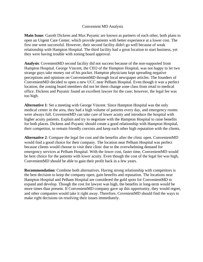Analysis of Convenient MD