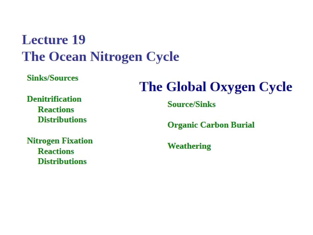 Notes from Class - Chemical Ocean