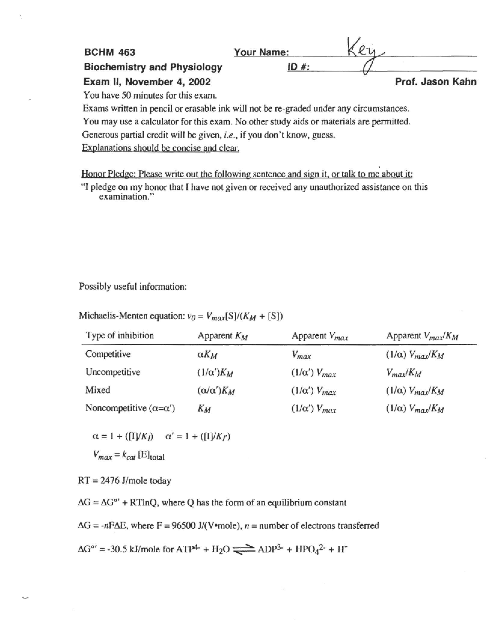 Exam Two Key