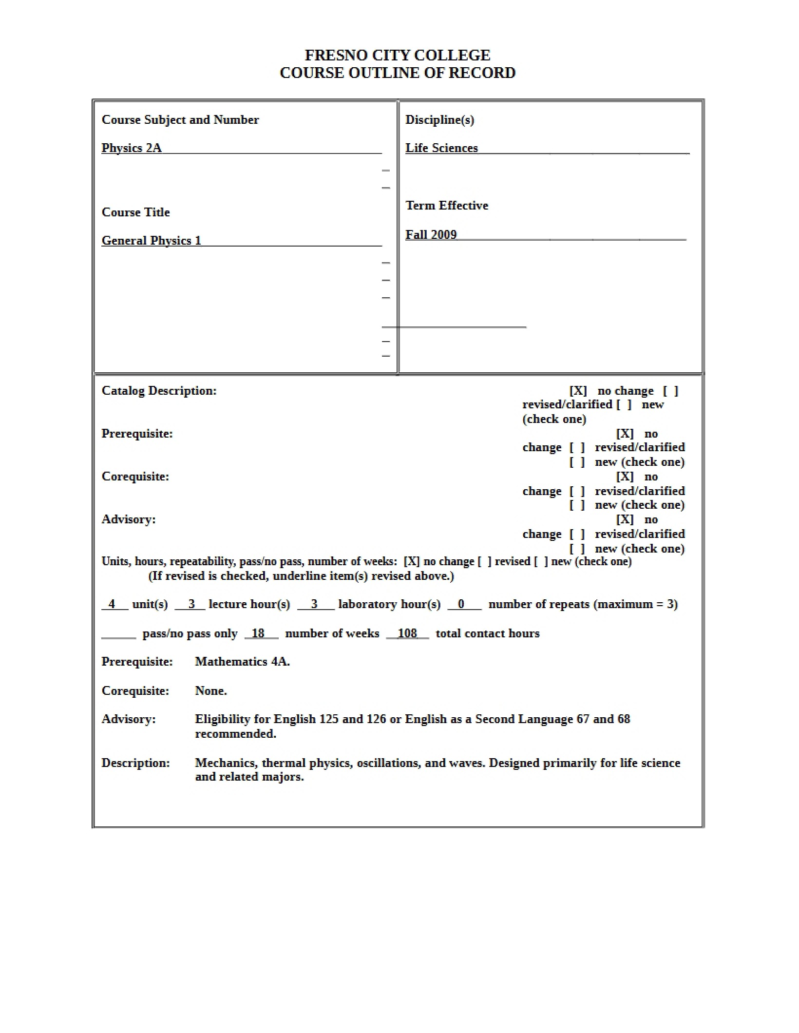 General Physics 1 Course Outline