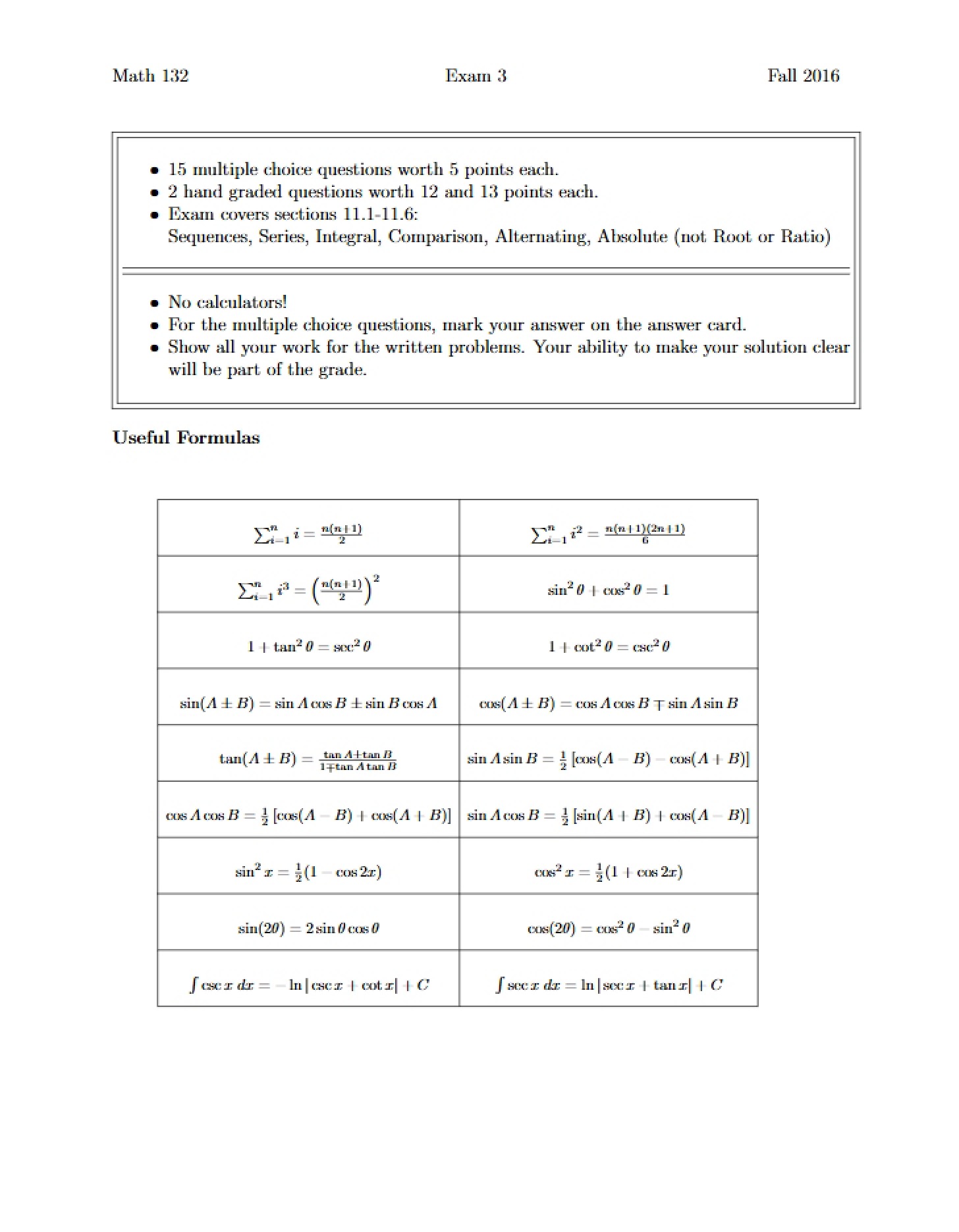 Math 132 Exam 3 (Fall 2016)