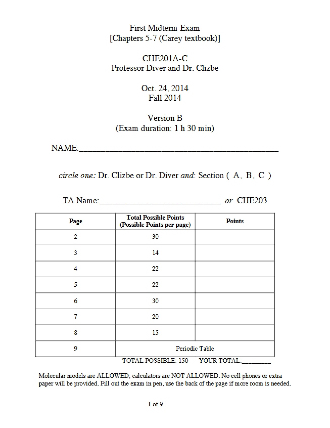 Version B of Fall 2014 Midterm II