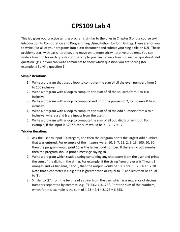 Lab 4 for CPS109