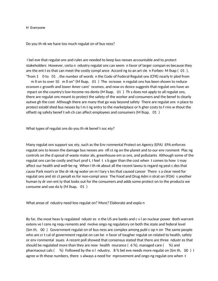 Week 8 Discussion on Regulations