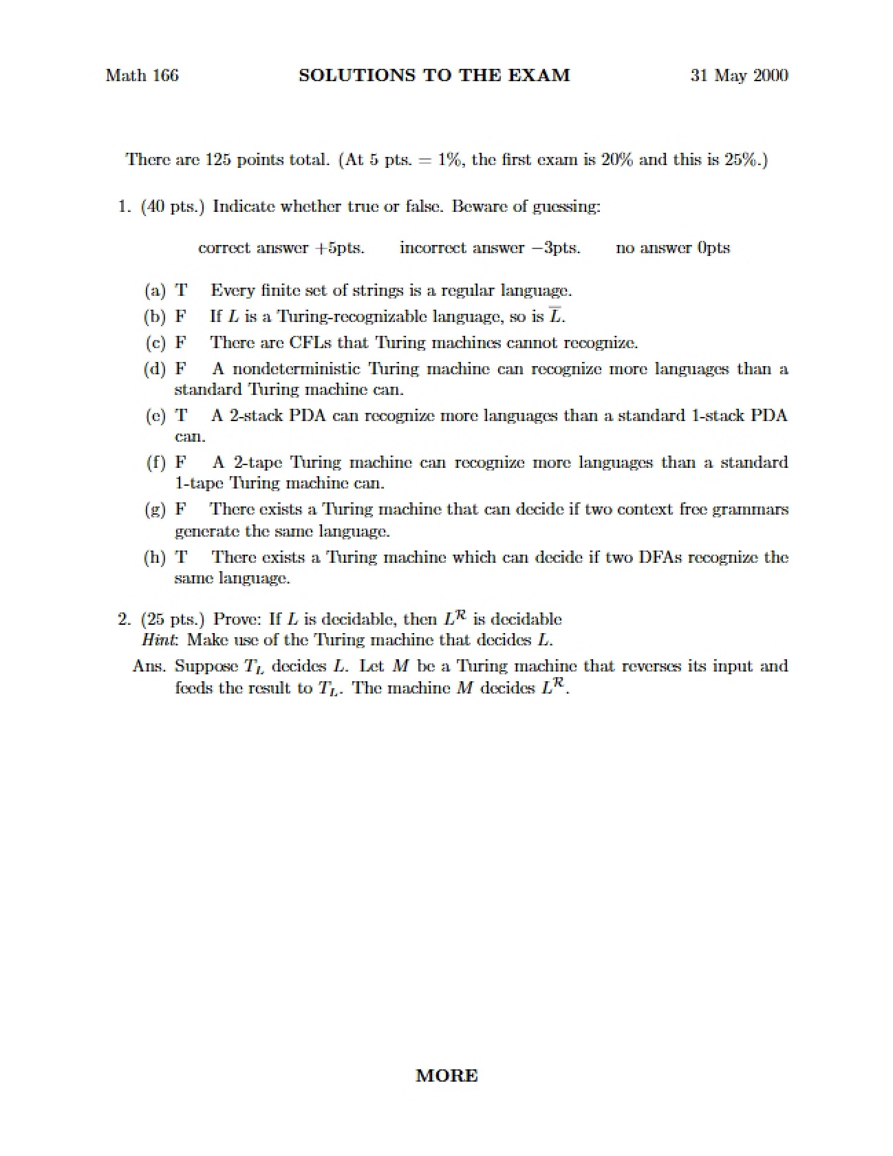Explanatory Solutions for the Math 166 Exam