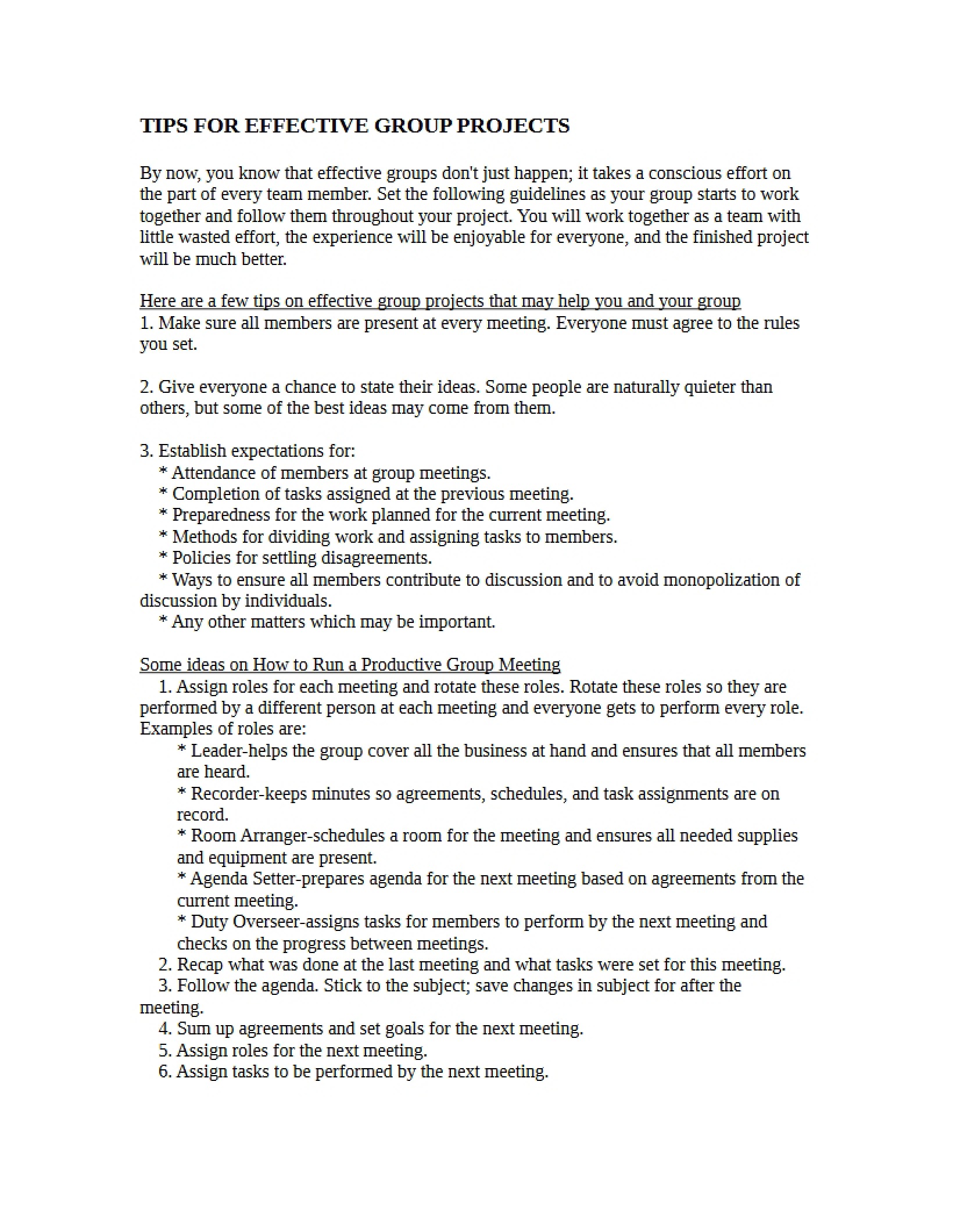 Group Project Effectiveness Tips