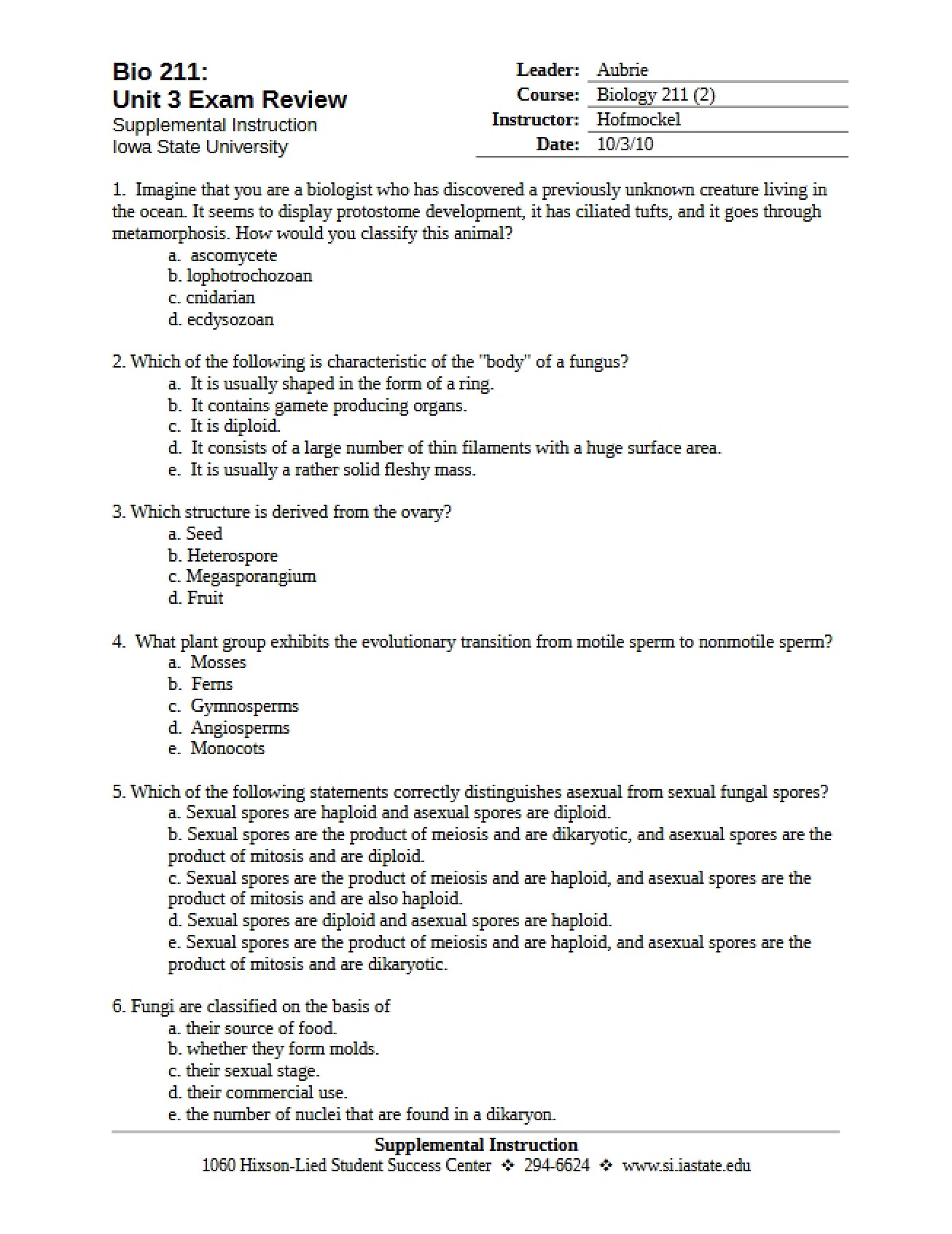 General Examination Review for Biology