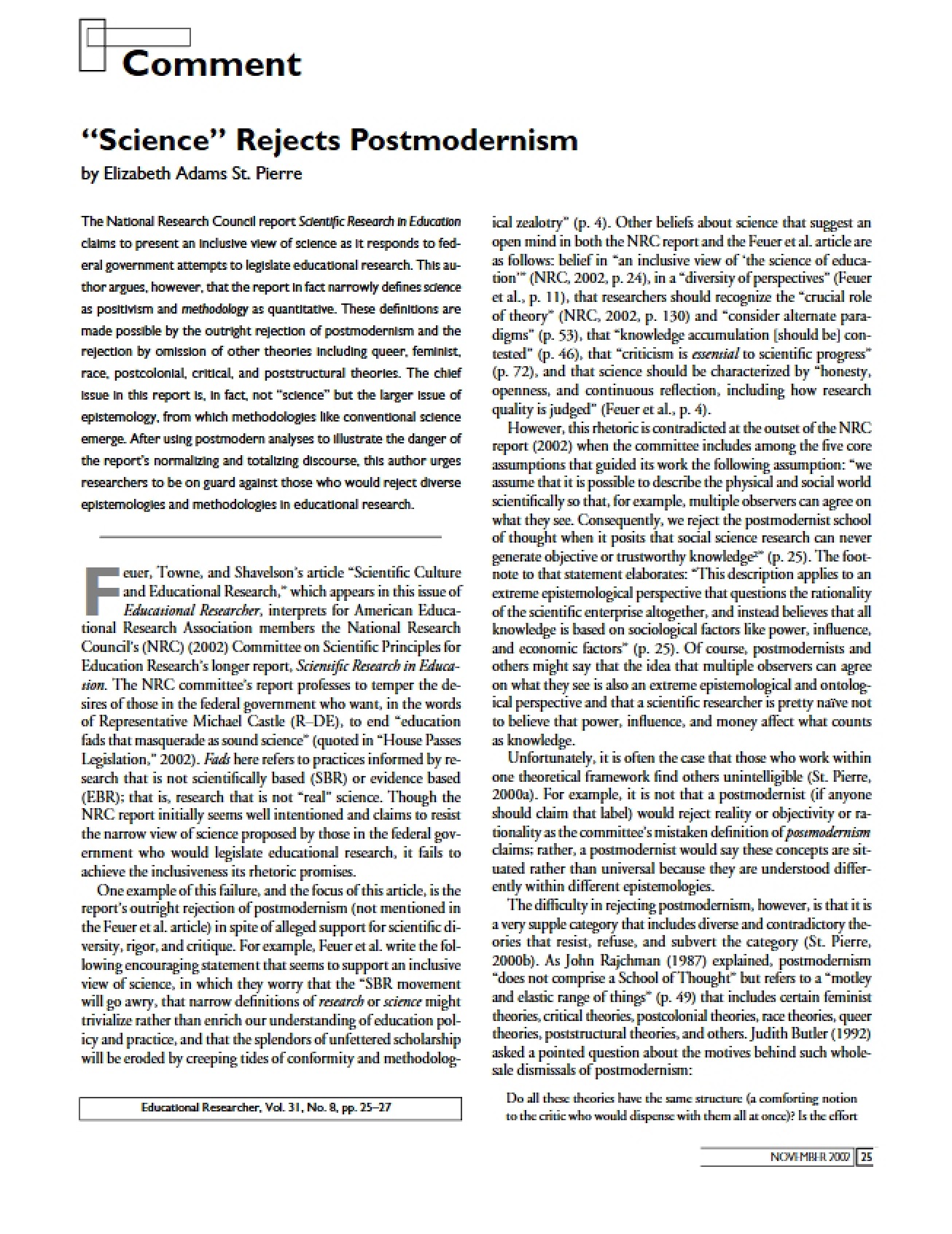Postmodernism Rejected by Science