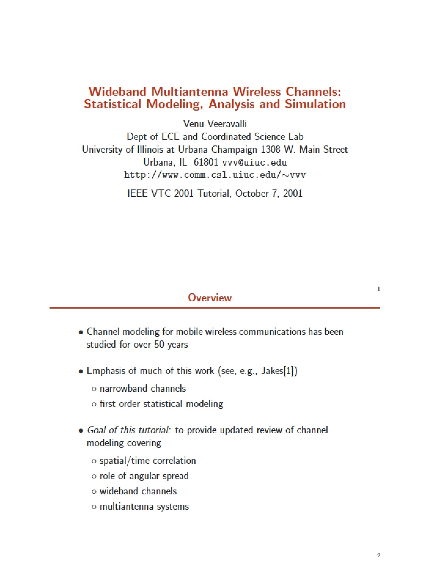 Wireless Channels Wideband Multiantenna