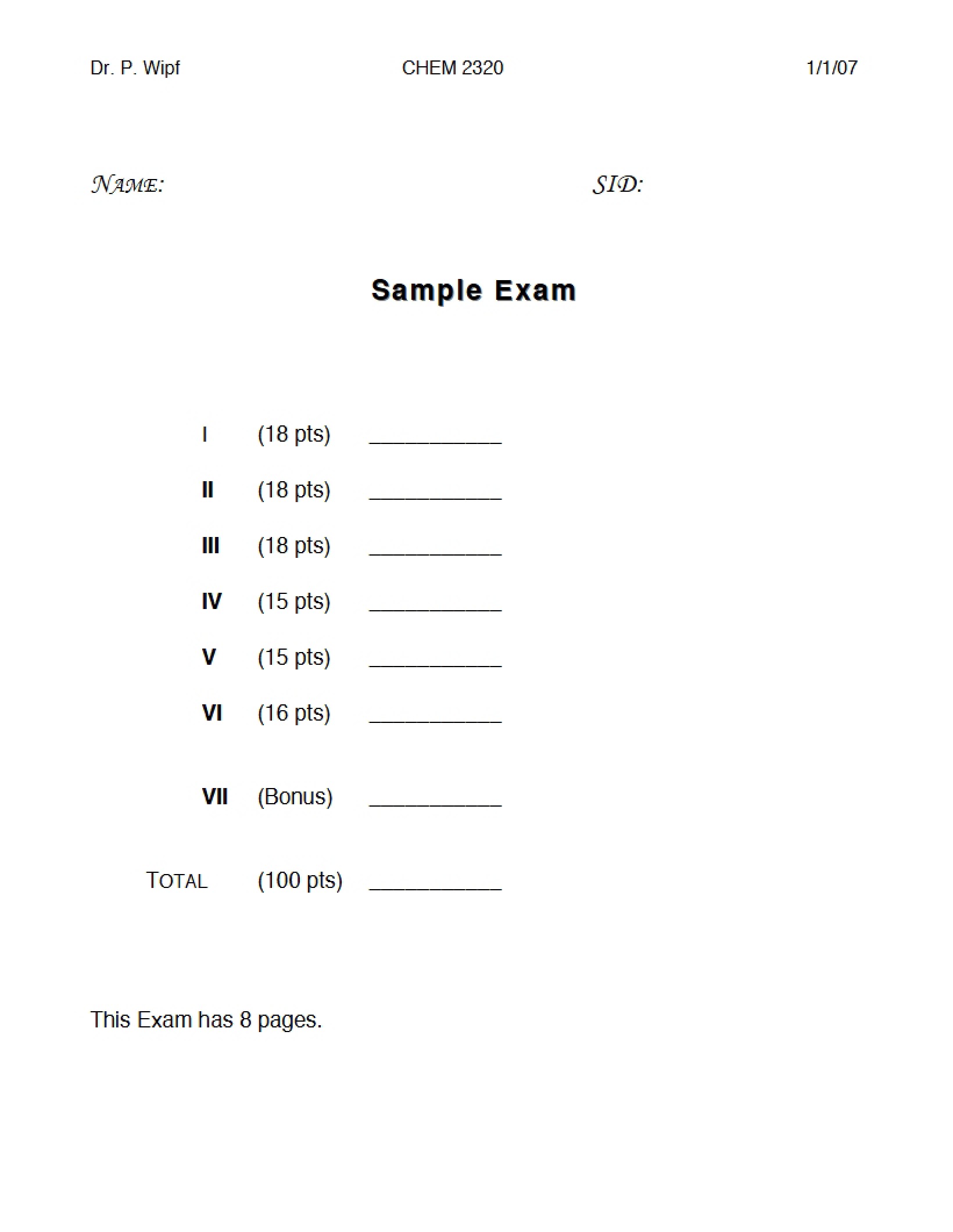 Exam Sample Paper