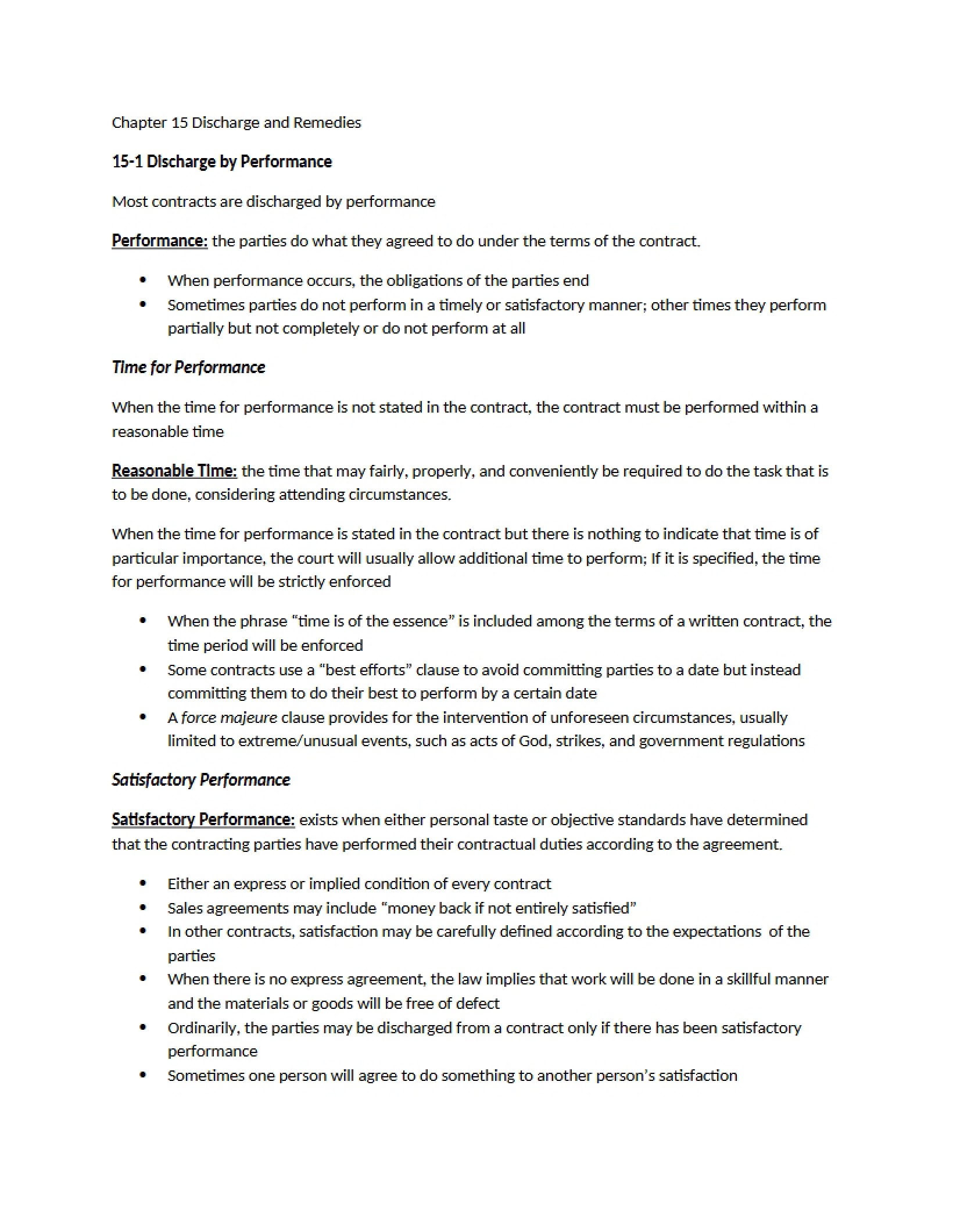 Discharge and Remedies Chapter Fifteen