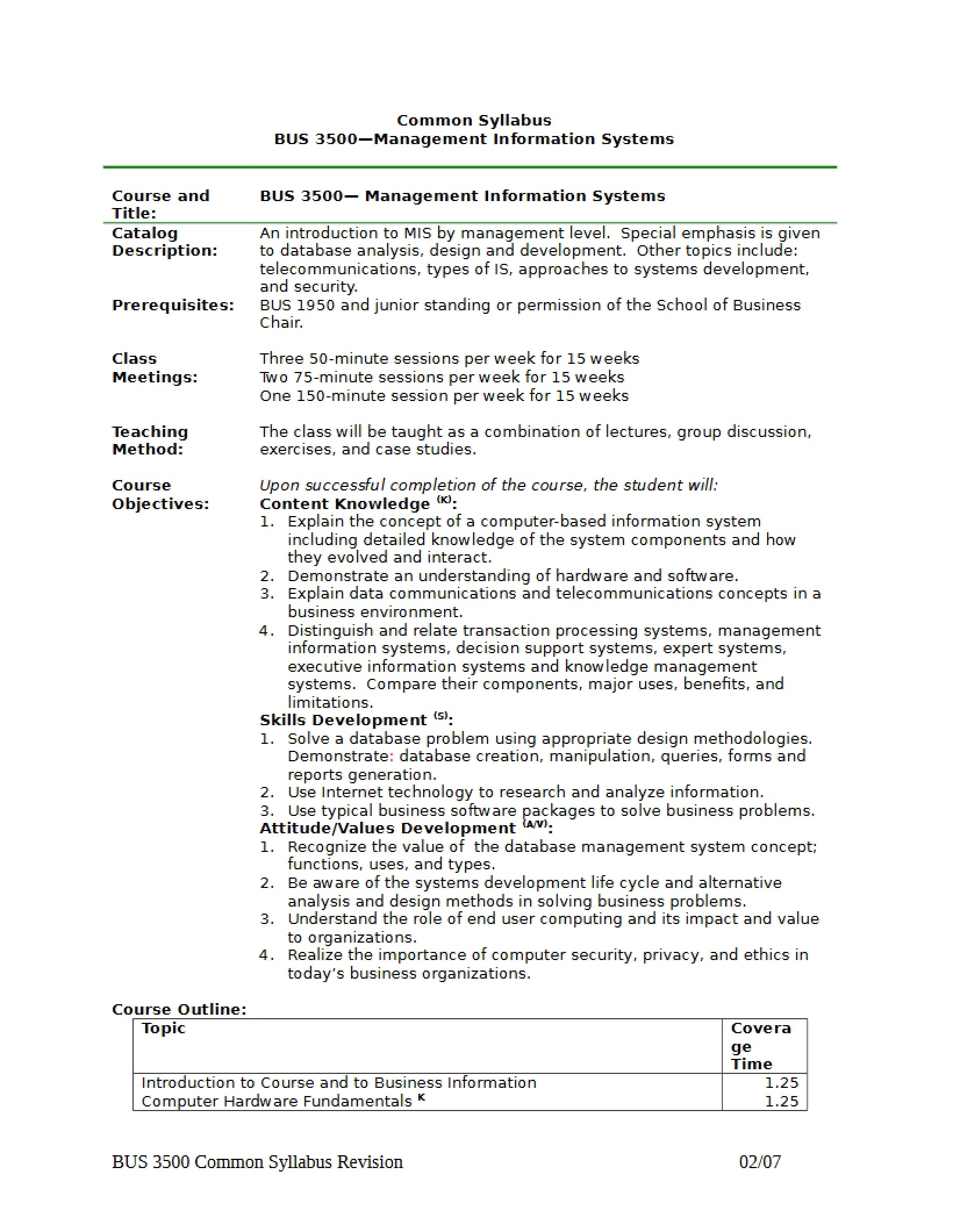 Business 3500 Syllabus