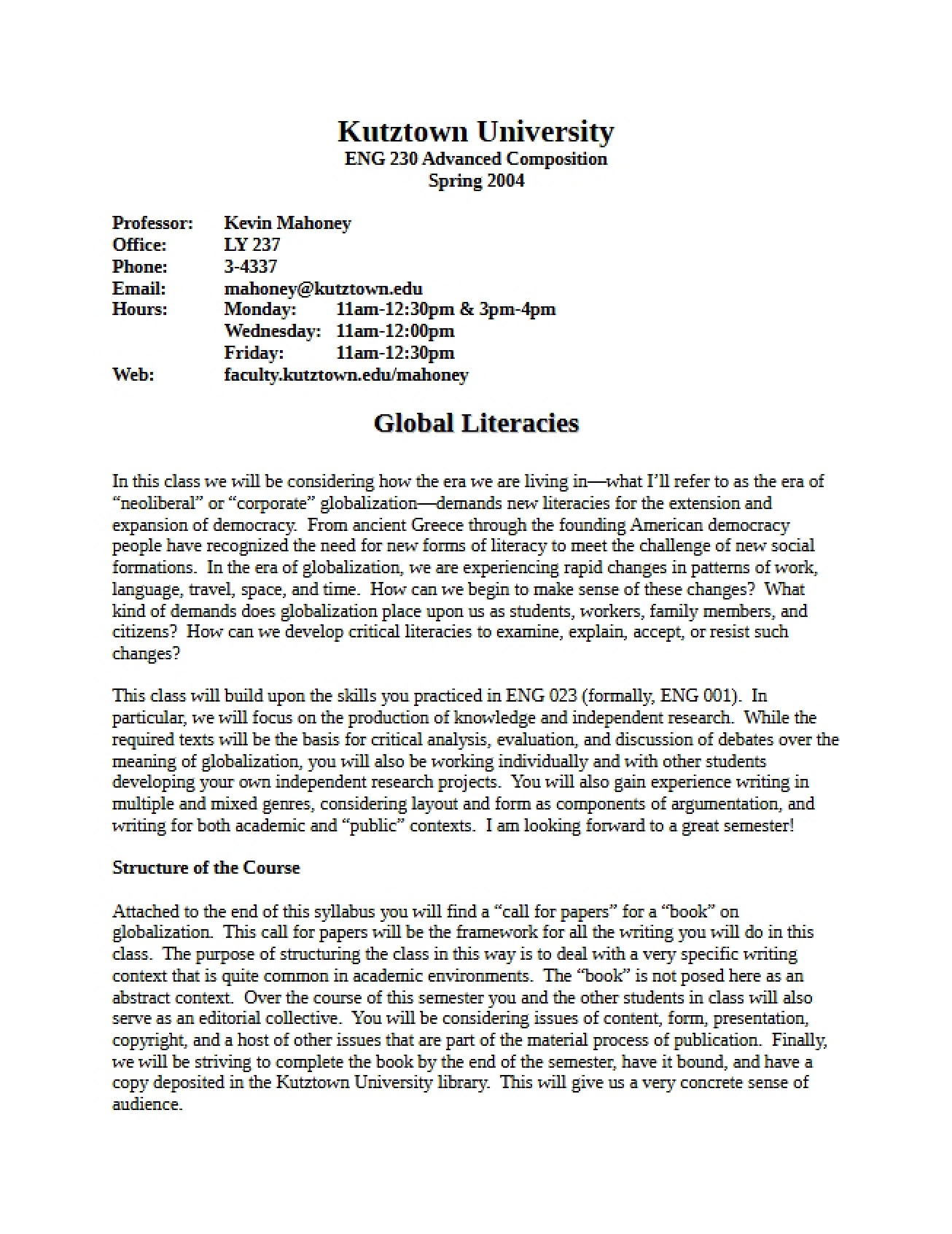 Exploring Global Literacies in Advanced Composition