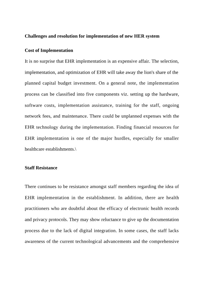 Implementation of New EHR System - Challenges and Resolution