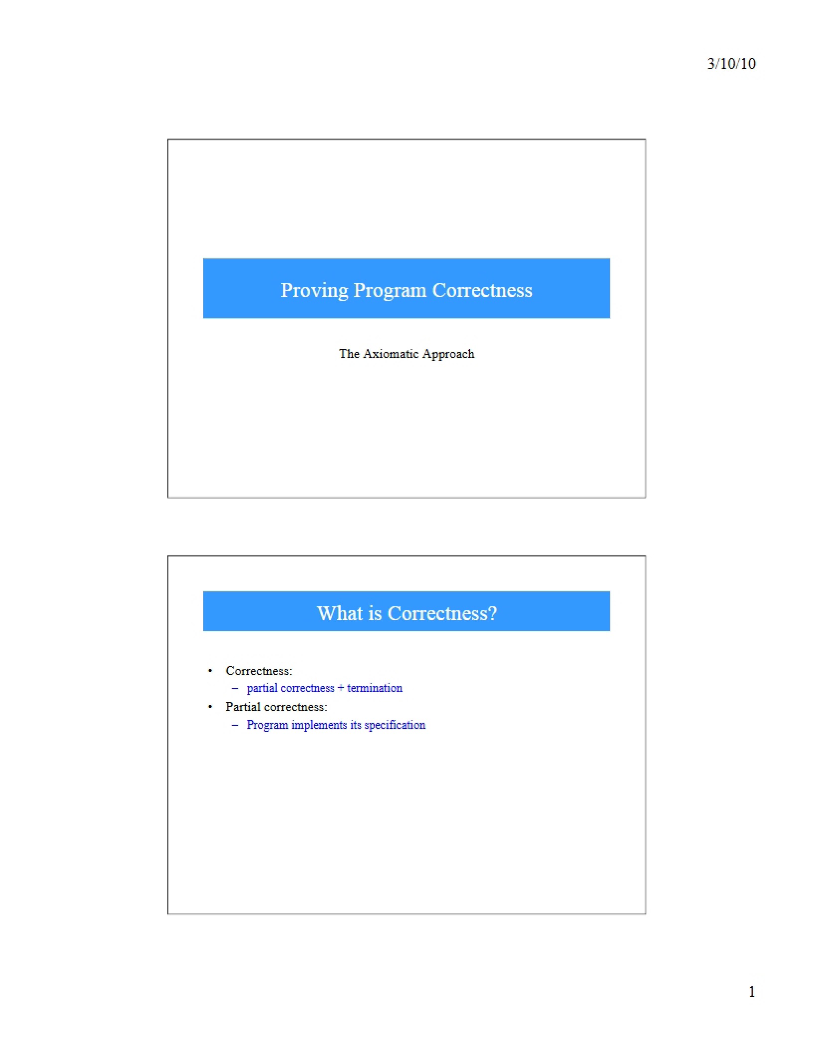 Program Correctness Proofs