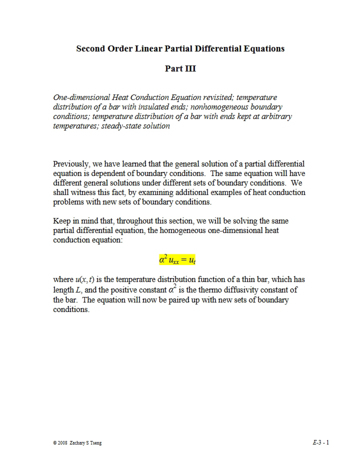 Linear Partial Differential Equations of Second Order - 20 Pages