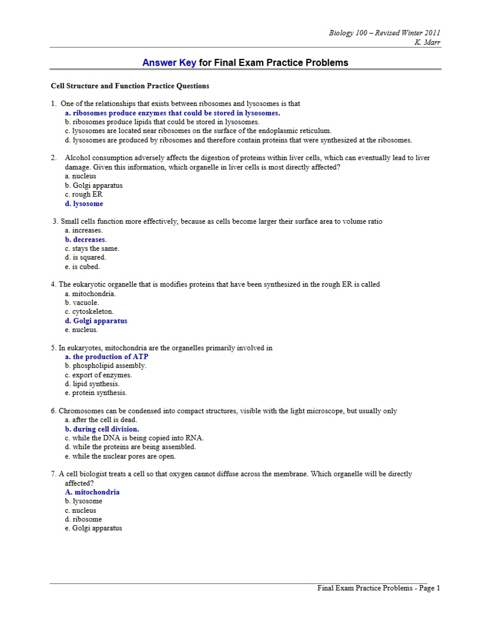 Practice Problems Answer Key Final Exam