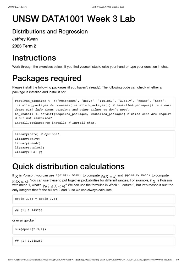DATA1001 Week 3 Lab - Distributions and Regression