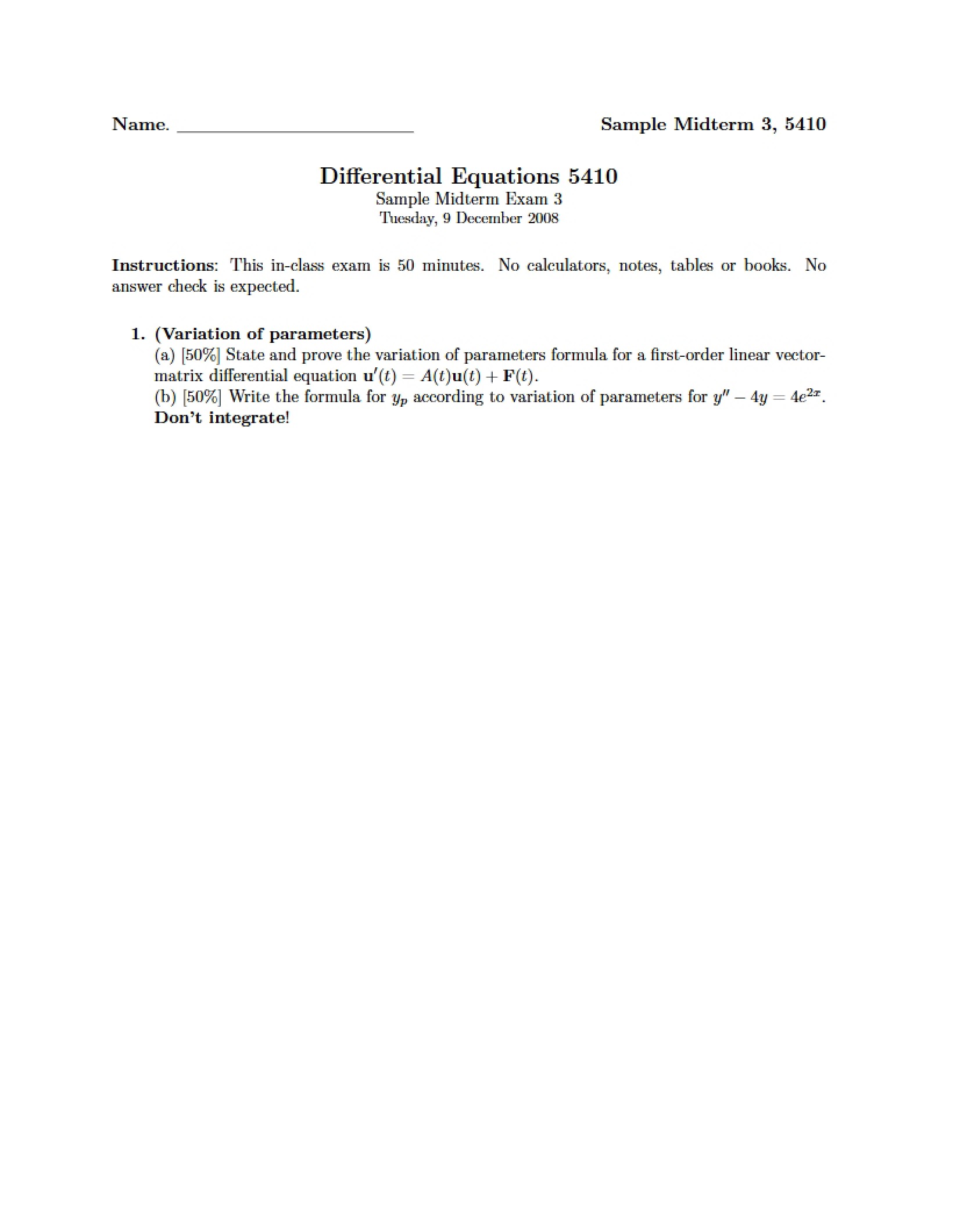 Sample Test for Third Midterm
