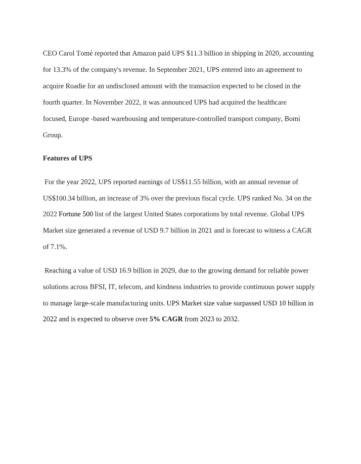 Market Analysis and Financial Performance of UPS