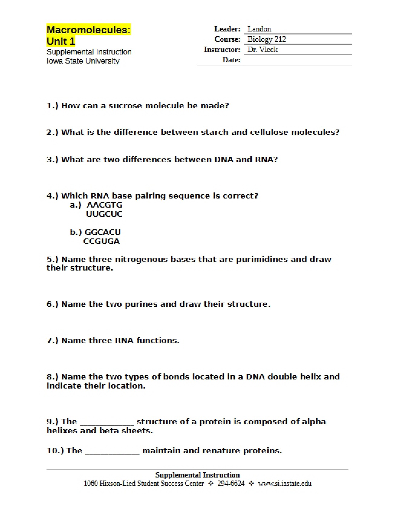 Introduction to Biological Macromolecules