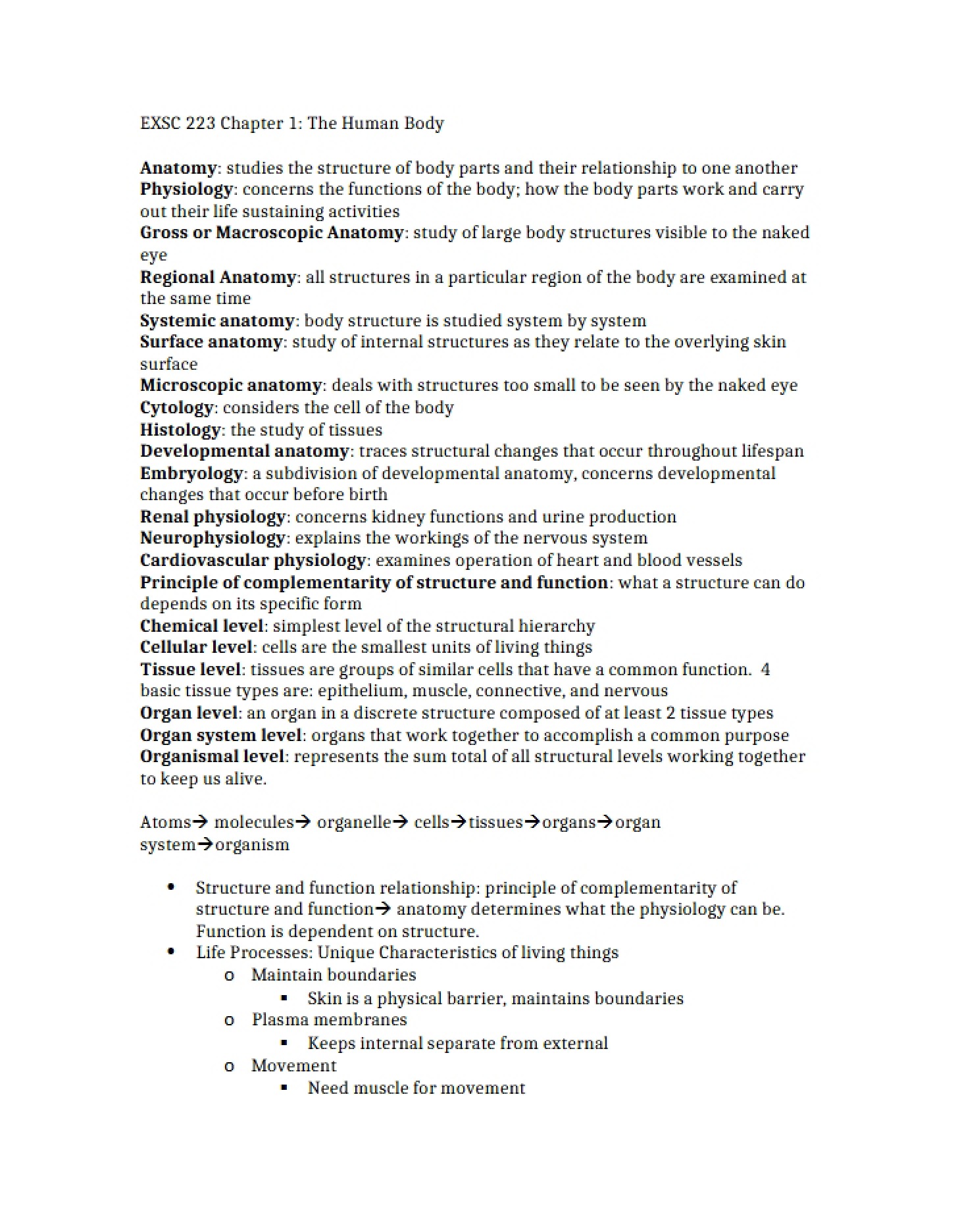 Human Body Chapter One